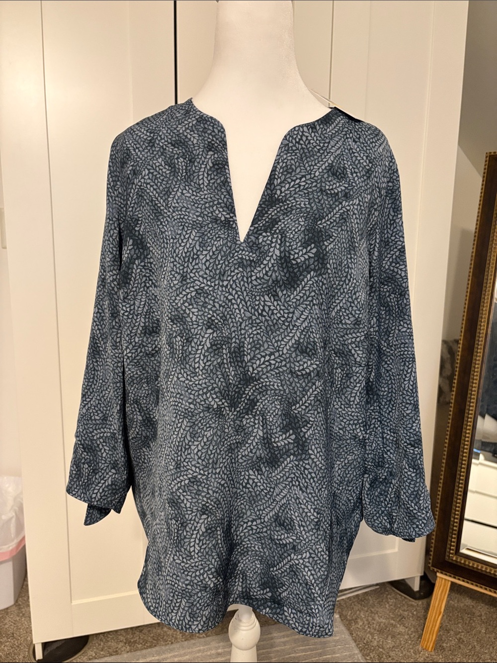 Michael Kors Navy Leaf-Print Split-Neck Tunic